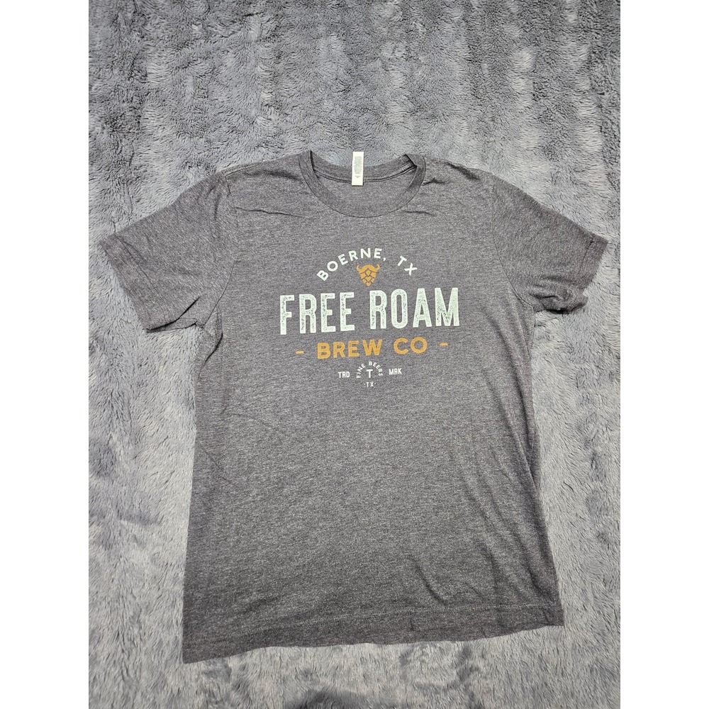 Bella Canvas Free Roam Brew Co Boerne TX Graphic Tee Shirt Gray Mens Medium